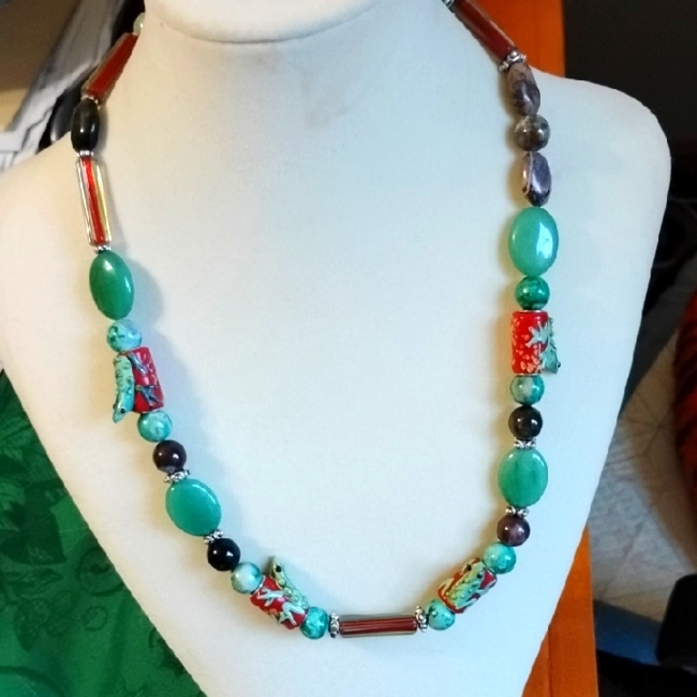 Hand Crafted Lampwork Frog Bead And Furnace Glass Necklace